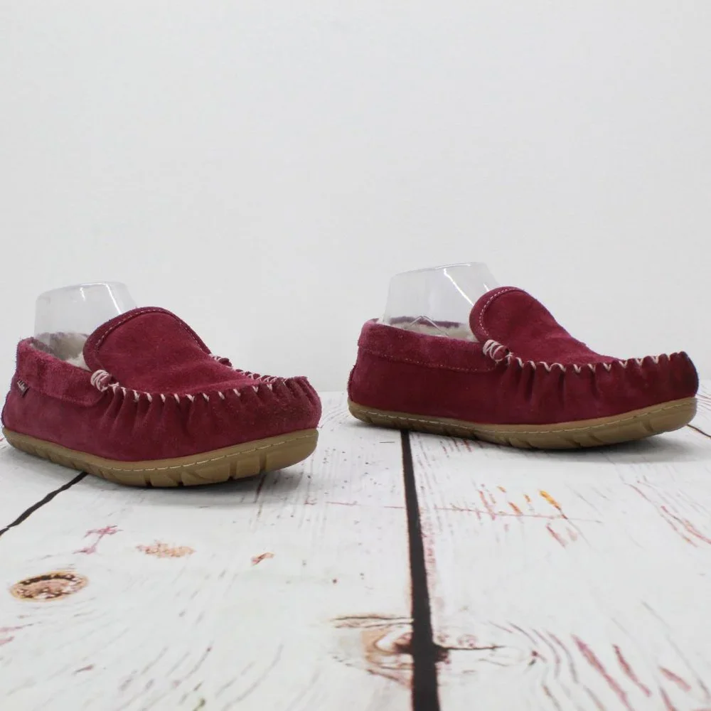LL Bean Maroon Suede Shearling Lined Wicked Good Venetian Slippers 7 M - Picture 3 of 9